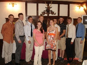 Students receive their scholarship awards at the chapter's July luncheon. Front row (l-r): Michelle Riedman and Margaret Murphy; back row (l-r): Daniel Carpenter, Andrew Lashbrook, Morgan Post, Benjamin Kirk, Logan Ferguson, John Nemeth, Kevin Burr and Gerard Wohlrab III.

